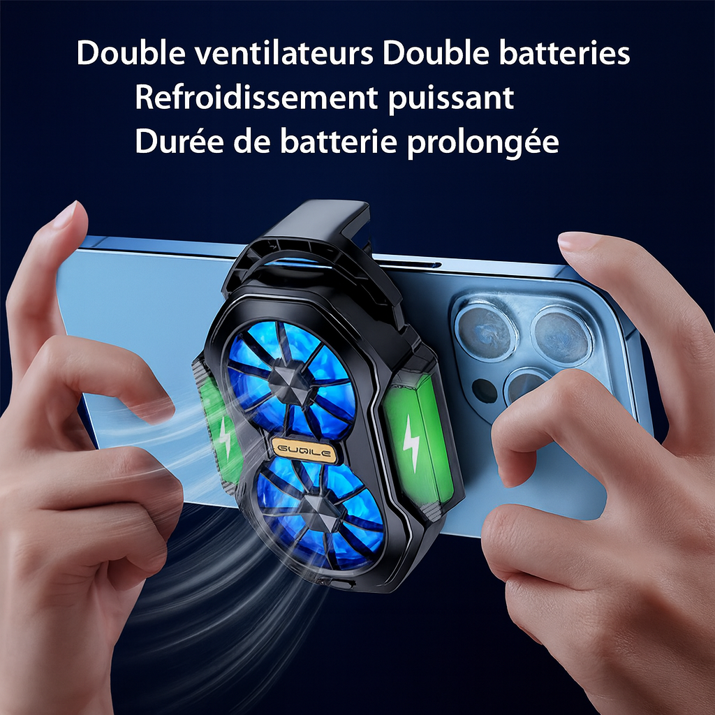 Double Ventilateur Rechargeable Ultra-Puissant pour Smartphone avec Clip & Bouton Gaming - FS01