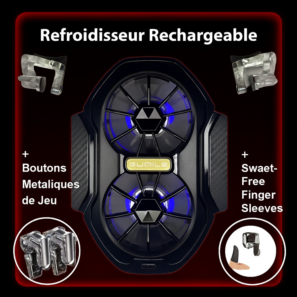 Double Ventilateur Rechargeable Ultra-Puissant pour Smartphone avec Clip & Bouton Gaming - FS01