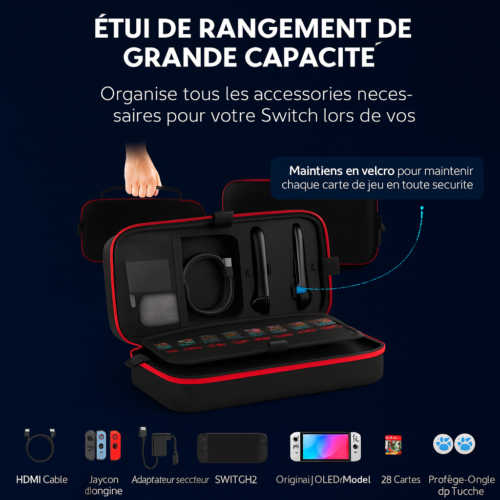 Grande Housse de Transport Étanche pour Nintendo Switch, Switch OLED & Switch 2 – Sacoche de Voyage Anti-Rayures