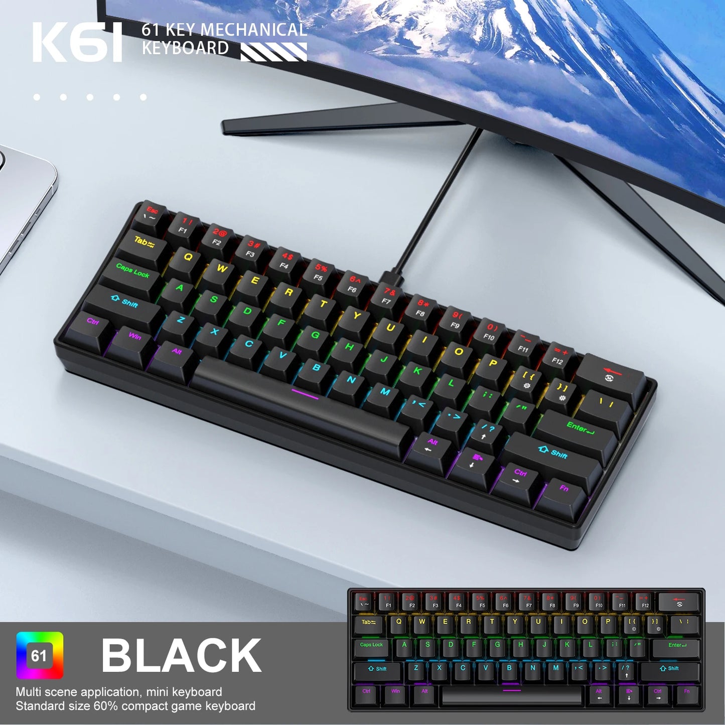 Clavier mécanique gaming – Puissance, vitesse et design RGB 60 % APAYADO K61