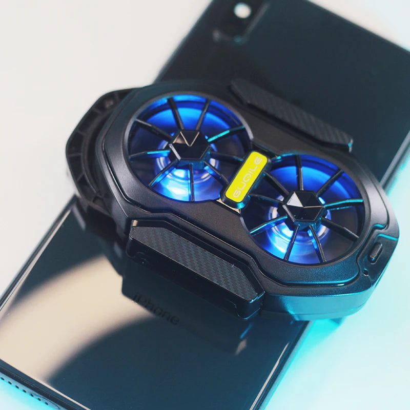 Double Ventilateur Rechargeable Ultra-Puissant pour Smartphone avec Clip & Bouton Gaming - FS01
