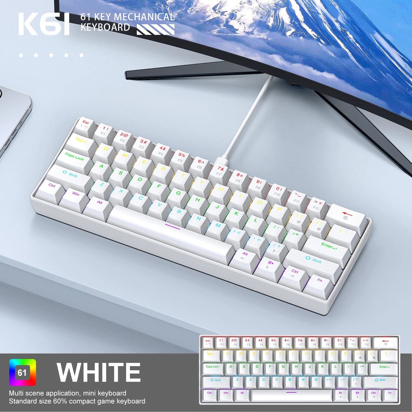 Clavier mécanique gaming – Puissance, vitesse et design RGB 60 % APAYADO K61