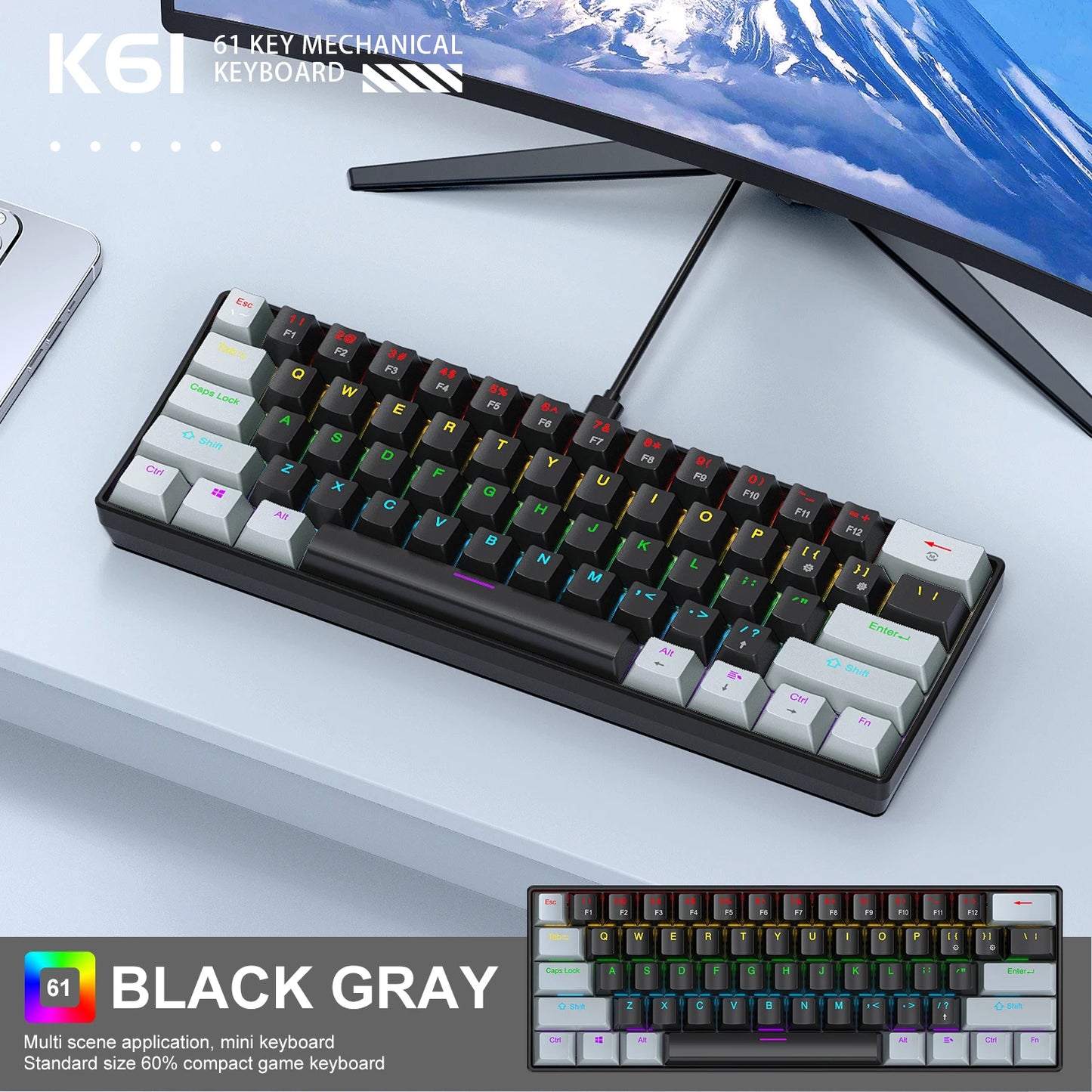 Clavier mécanique gaming – Puissance, vitesse et design RGB 60 % APAYADO K61