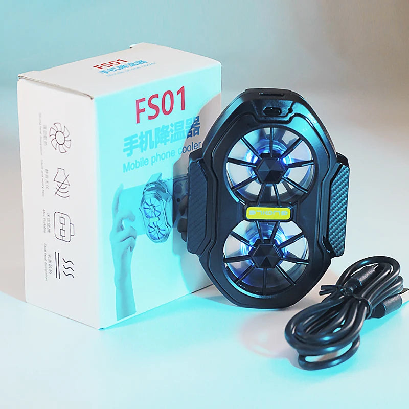 Double Ventilateur Rechargeable Ultra-Puissant pour Smartphone avec Clip & Bouton Gaming - FS01